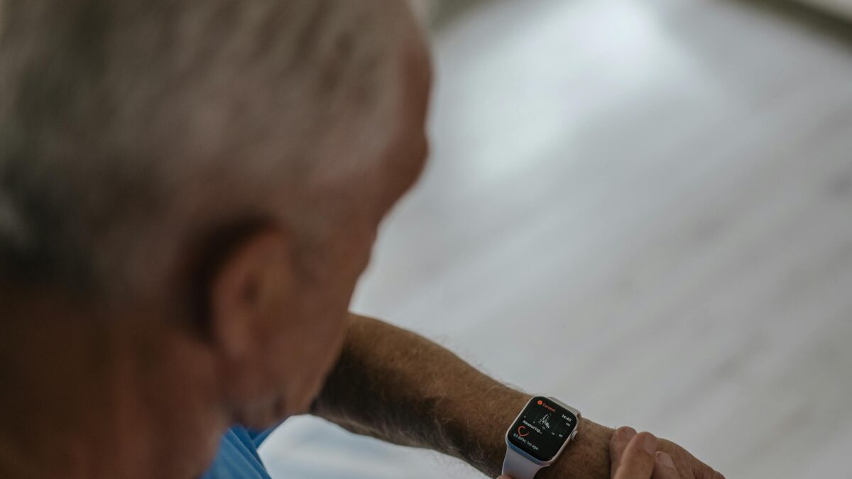 man wearing smart watch