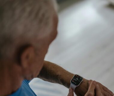 man wearing smart watch