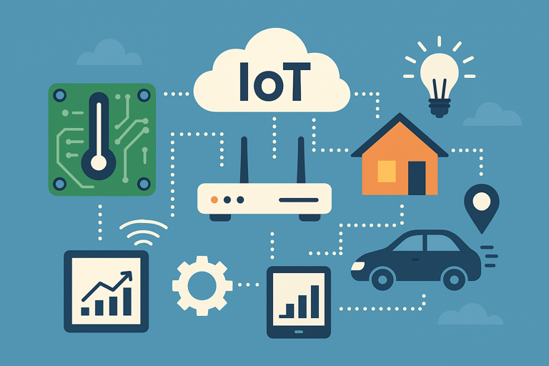 iot network showing sensor, gateway, cloud and connected smart home and vehicle applications