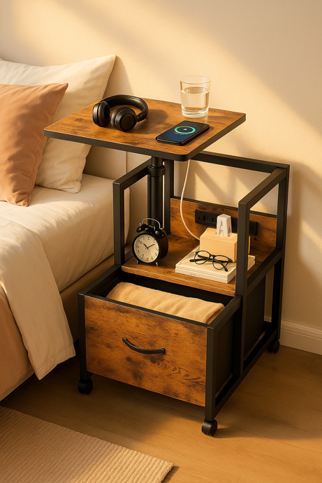 Faesun adjustable smart nightstand with 360-degree swivel top and rolling wheels