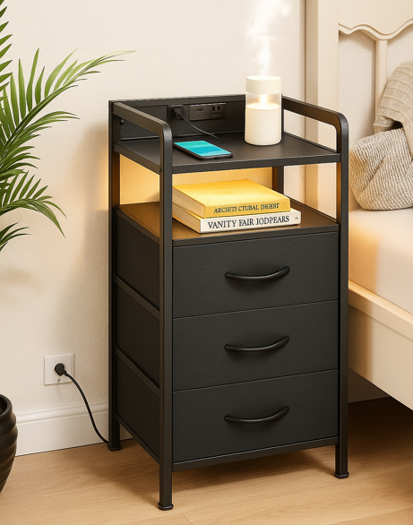 Lazzanto LED smart nightstand with app control, voice activation and charging station