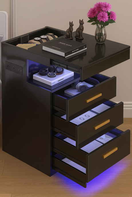 Treocho LED smart nightstand with hidden storage compartment and RGB lighting