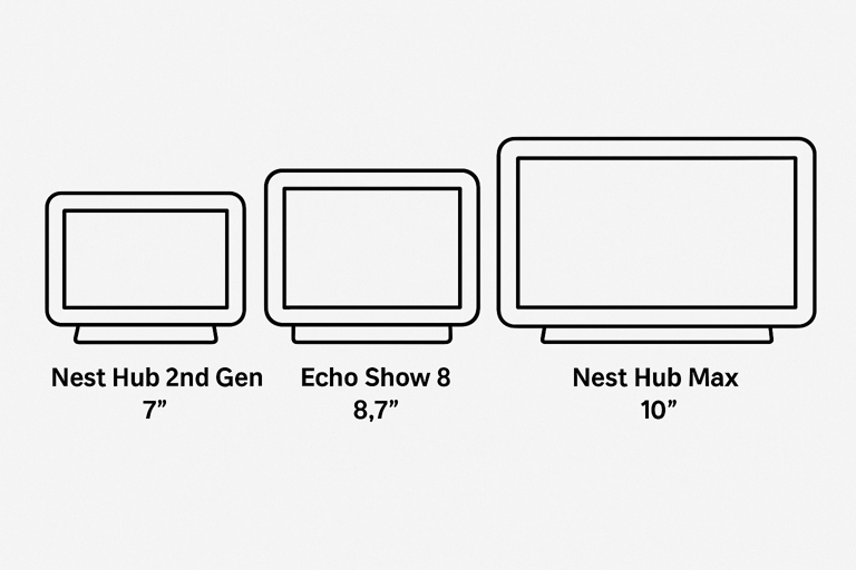 screen size comparison - google nest and echo show models