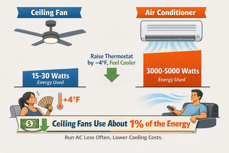 ceiling fan vs air conditioner - energy savings