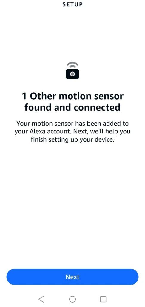 alexa app showing 1 other motion sensor found and connected
