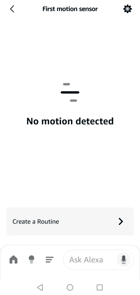 alexa app device screen for first motion sensor showing no motion detected