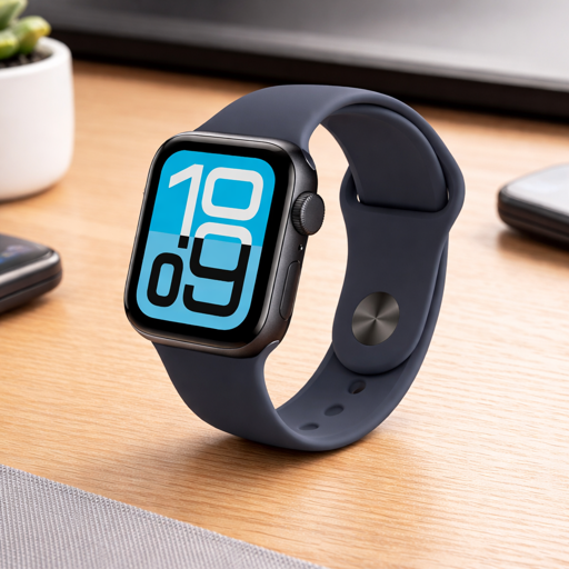 apple watch se 3 in midnight aluminium with sport band on desk