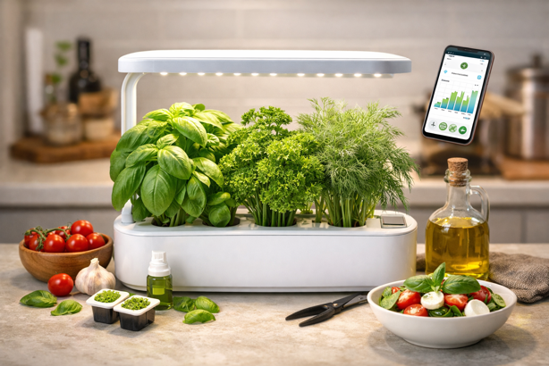 hydroponic smart garden and fresh ingredients
