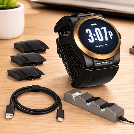kanega watch by unaliwear with swappable batteries and charging dock