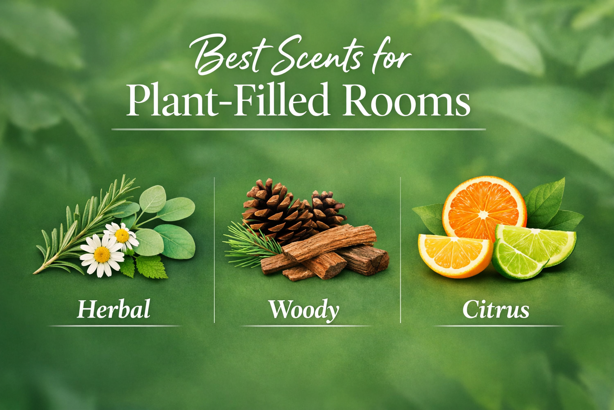 herbal, woody and citrus essential oil scents that complement plant-filled rooms
