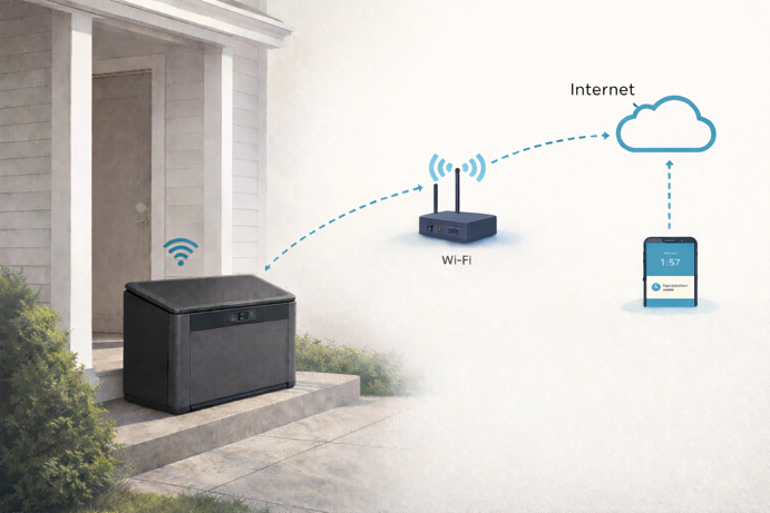 smart package box connecting to home wi-fi and smartphone via cloud