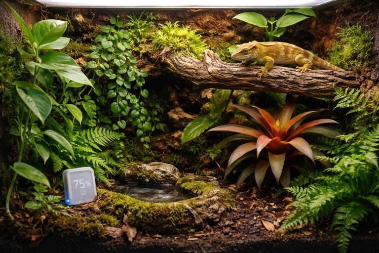bioactive terrarium humidity sensor monitoring live plants and reptile