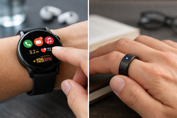 person interacting with smartwatch vs passive smart ring