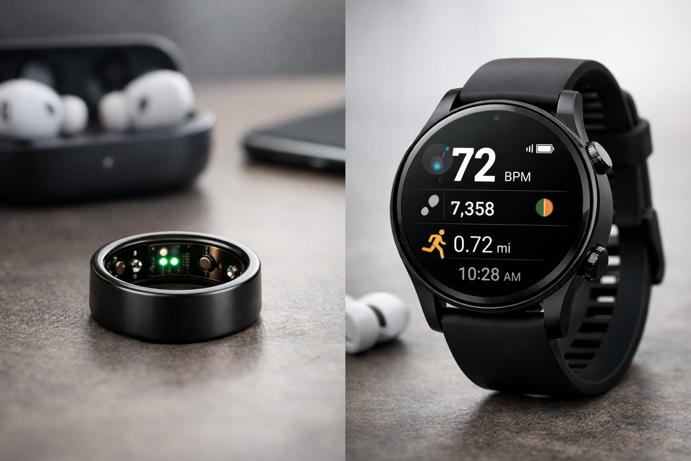 smart ring and smartwatch side by side comparison