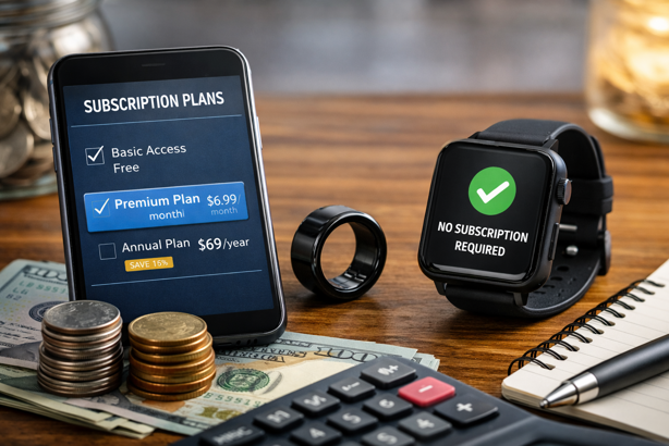 smart ring requiring subscription vs smartwatch with no fees