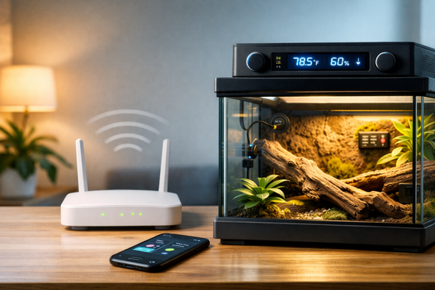 wi-fi connected smart terrarium with integrated digital temperature control