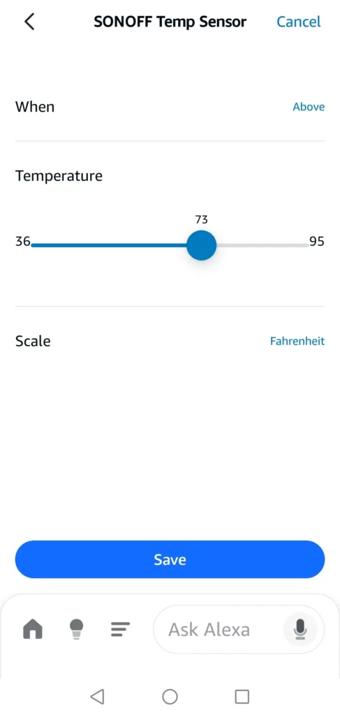 alexa routine temperature threshold slider
