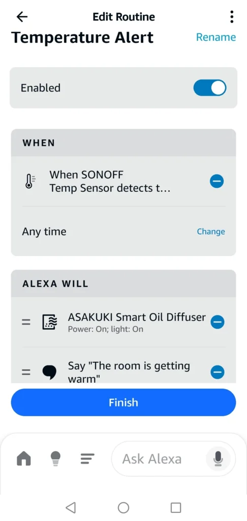 alexa temperature alert routine setup