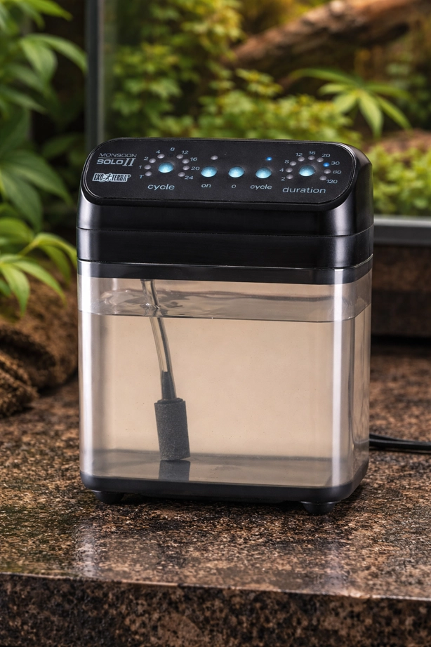exo terra monsoon solo II programmable reptile misting system with cycle and duration controls