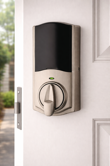 kwikset convert smart lock conversion kit with motorized deadbolt on white door
