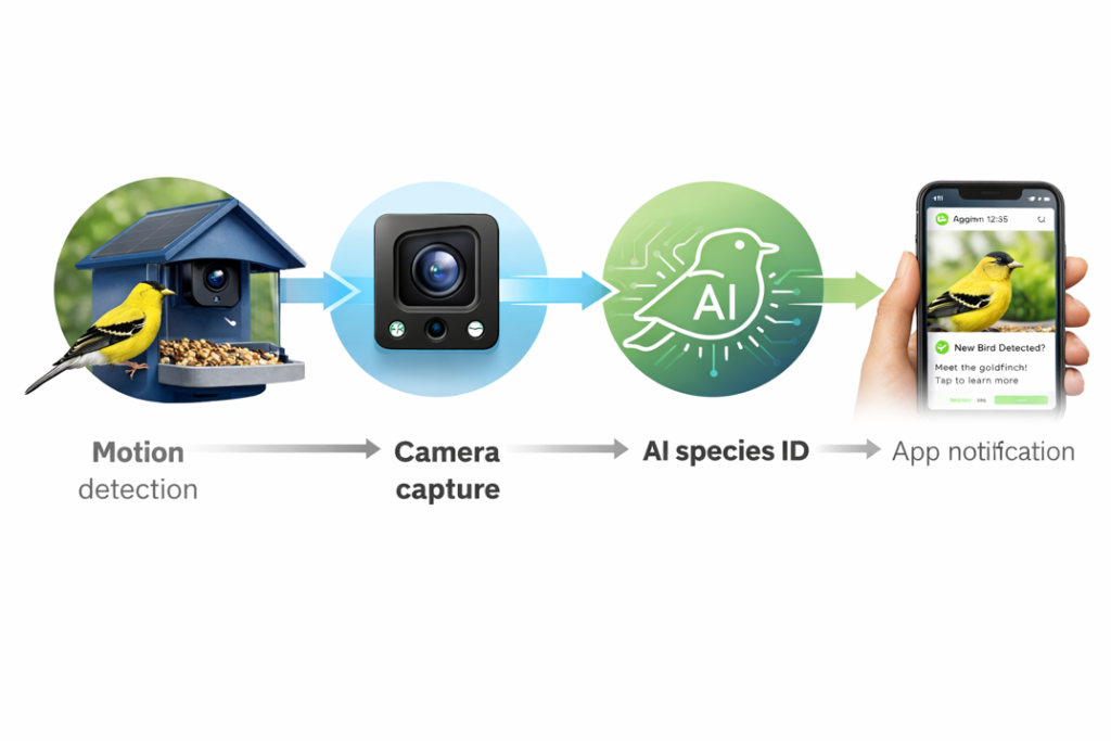 smart bird feeder motion detection to ai identification workflow