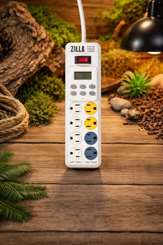 zilla digital power center with lcd timer display and color-coded switch and timer control outlets