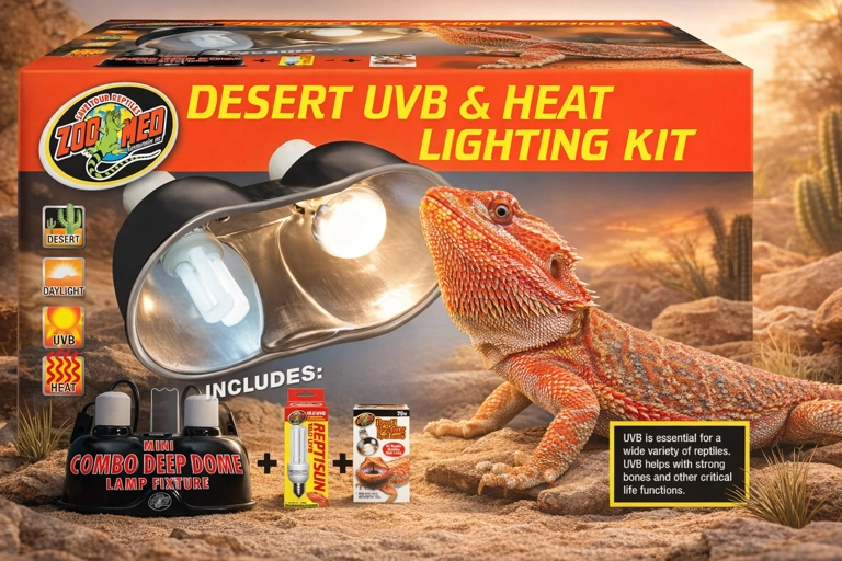 zoo med desert uvb and heat lighting kit with combo deep dome fixture reptisum bulb and bearded dragon