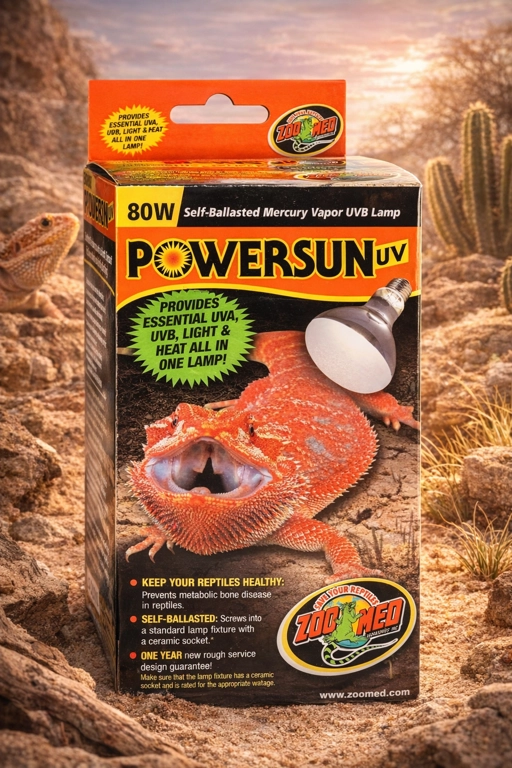 zoo med powersun uv 80w self-ballasted mercury vapor uvb lamp with retail packaging