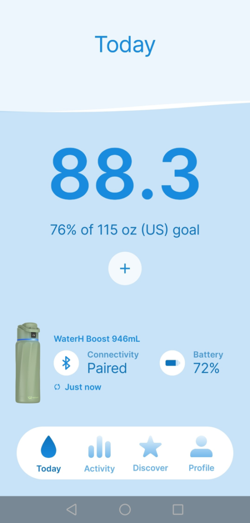waterh app showing 72 percent battery after 14 days of use