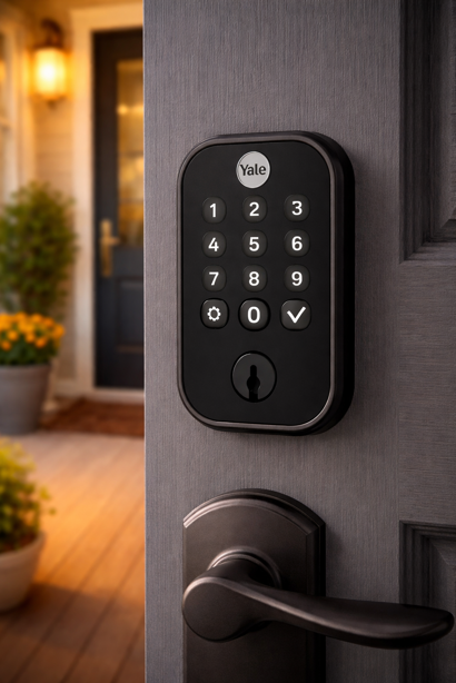 yale assure lock 2 touch with keypad and fingerprint scanner installed on front door