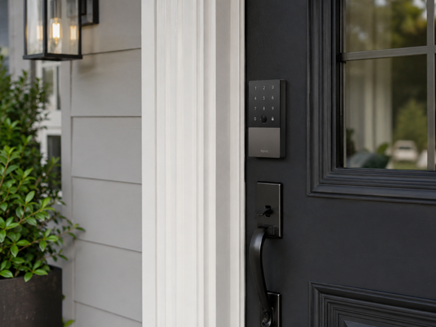 aqara u100 smart lock with keypad and fingerprint sensor on black door