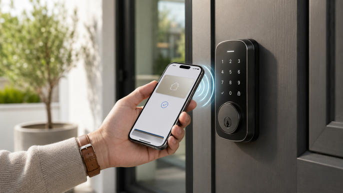 iphone unlocking smart lock with apple home key nfc tap
