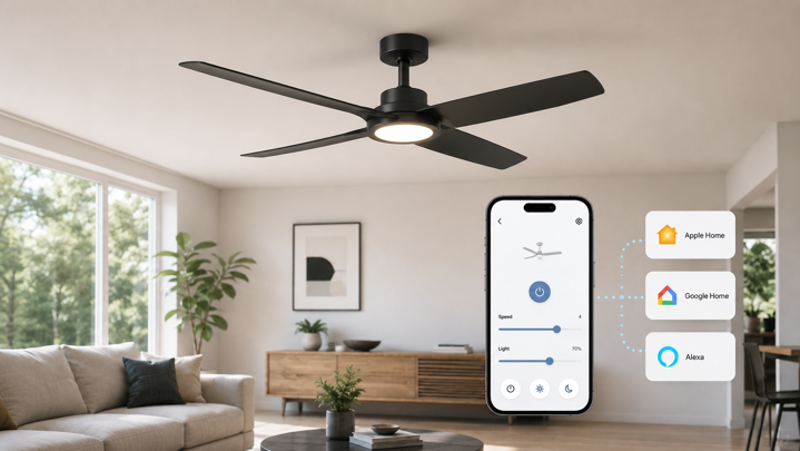 matter ceiling fan compatible with apple home, google home and alexa