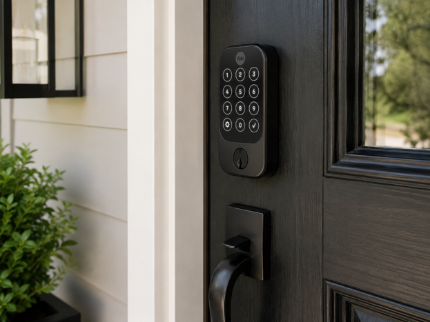 yale assure lock 2 plus touchscreen keypad with deadbolt on black door