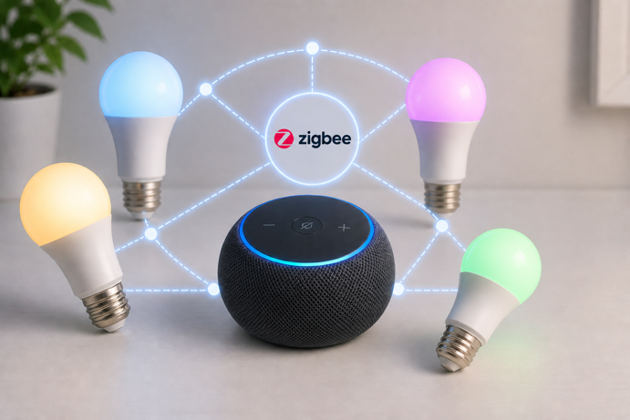 zigbee smart bulbs connected to an echo device via zigbee mesh network