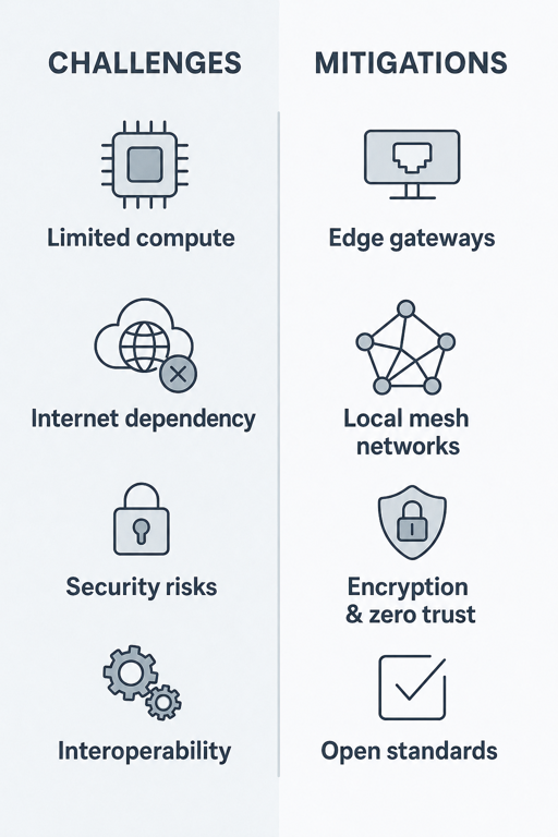 edge computing challenges and mitigations - limited compute, internet dependency, security risks and interoperability