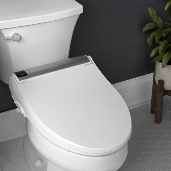 bio bidet bb-2000 bliss electric bidet seat installed on toilet with side control panel visible