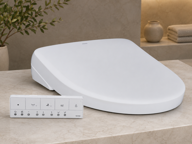 toto washlet s7a bidet seat with multifunction remote control on stone surface