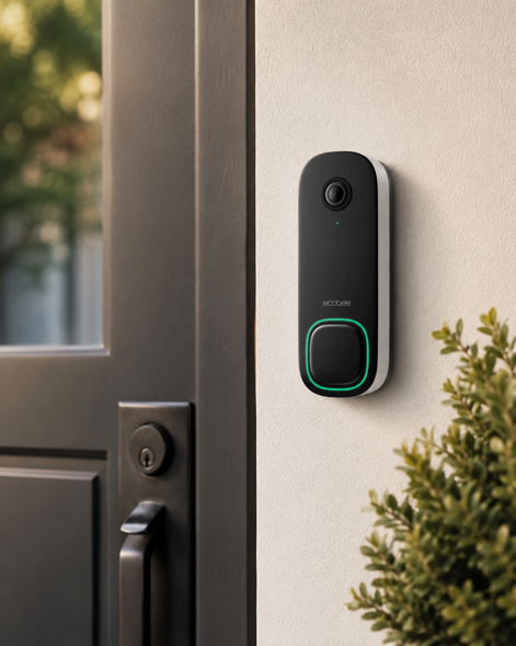 ecobee smart video doorbell mounted beside a front door