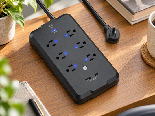 geeni smart power strip with six outlets and usb-a and usb-c ports