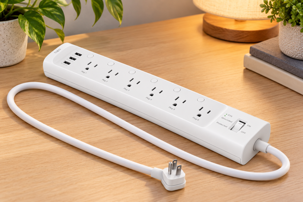 tapo p316m smart power strip with six outlets, individual buttons and three usb ports
